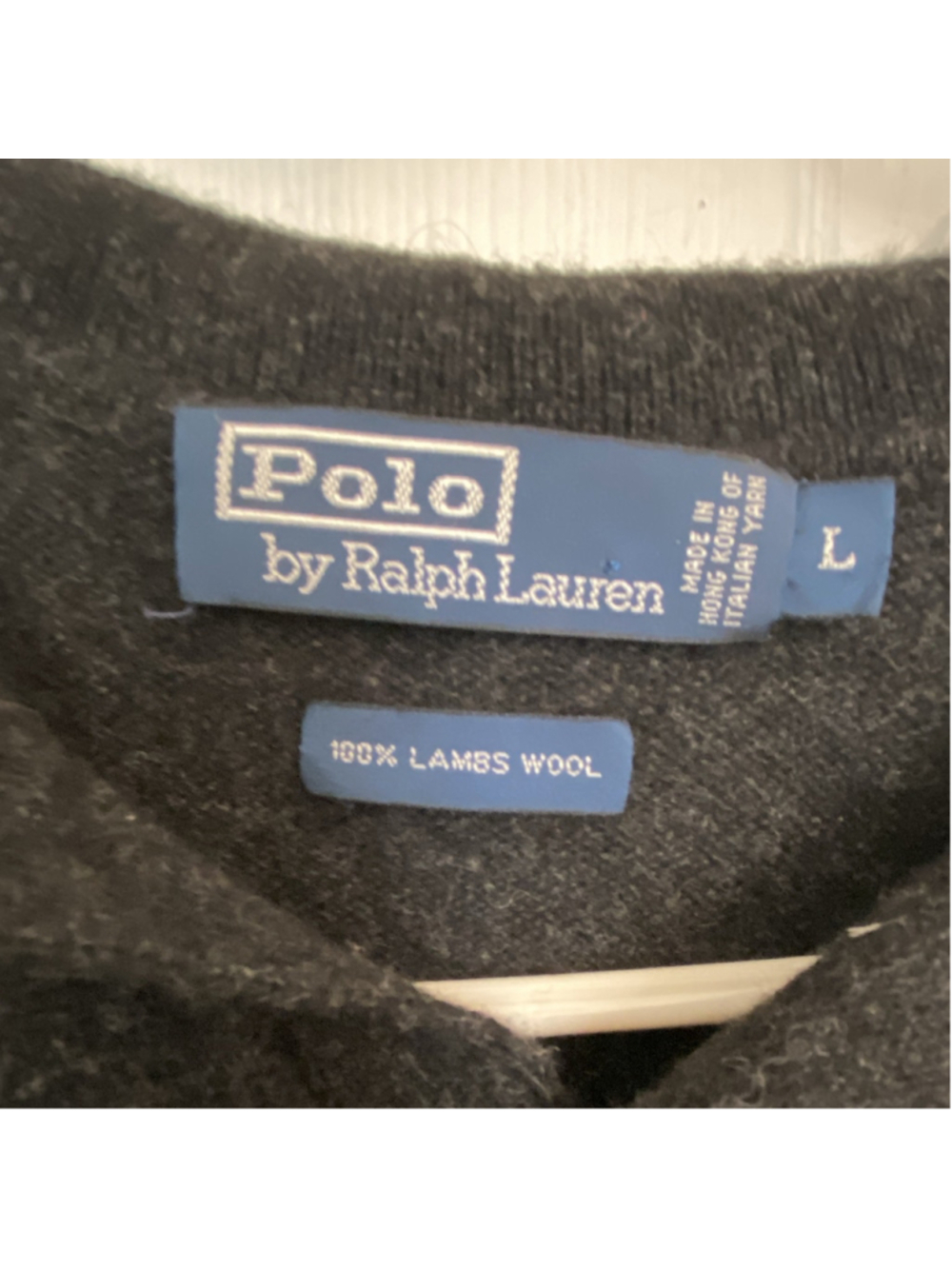 Polo Ralph Lauren Men's Black Lamb Wool Knit Collared Pullover Polo Pony Logo L - Picture 4 of 5